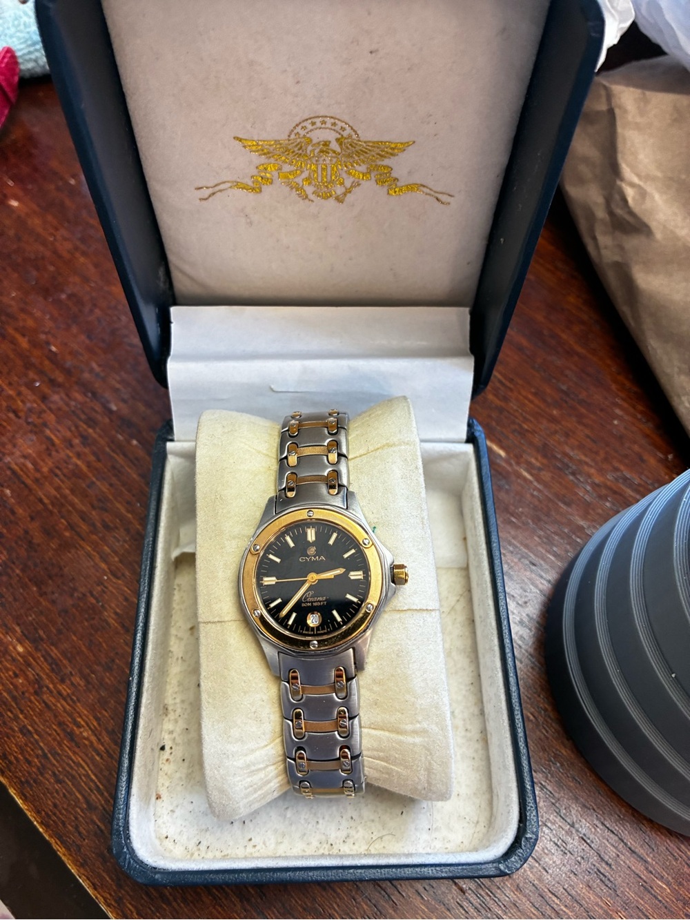 Vintage 27mm CYMA Oceana 50m WR Swiss Made 18KGP Watch 6.5” Wrist